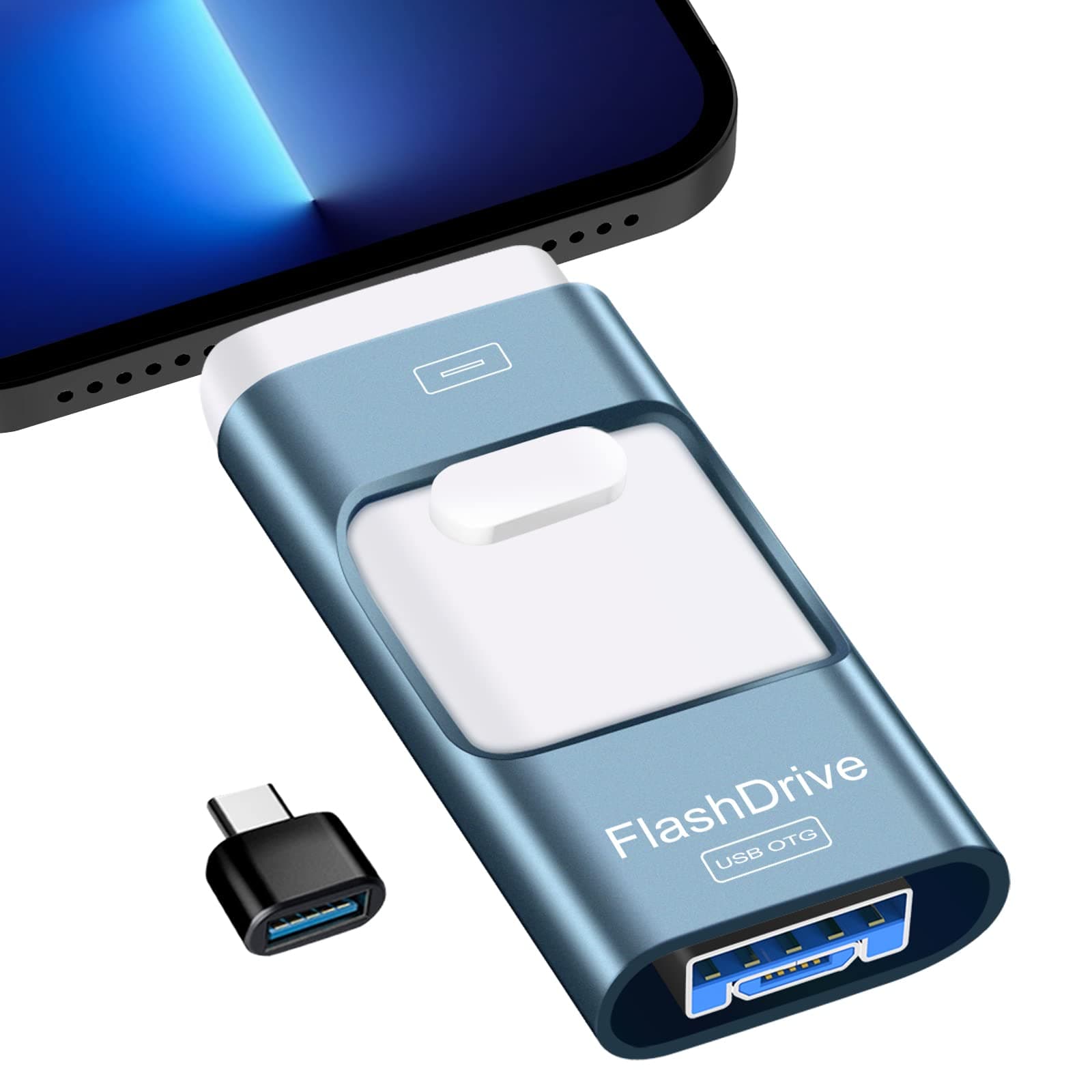 Sunany 256GB USB Flash Drive, USB Stick with iOS/USB 3.0/Micro USB/Type-C Port, Photo Memory Stick External Storage, Multi-Port Thumb Drive for Phone/Pad/Android/Tablet/PC/Computer (Blue)