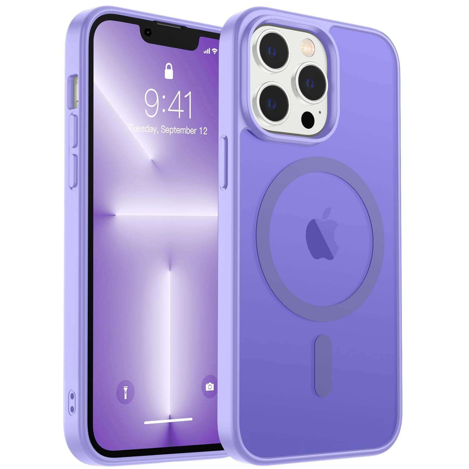 Magnetic for iPhone 13 Pro Max Case, [Compatible with MagSafe] [Military Grade Drop Protection] Translucent Matte Shockproof Anti-Scratch Phone Cover, Light Purple