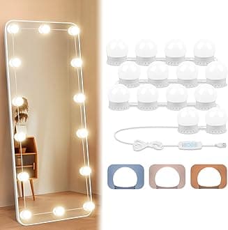 LED Vanity Lights For Mirror with 14 Dimmable Bulbs, Vanity Lights Stick on, 3000K 4000K 6500K & 10 Level Brightness Adjustable, USB Cable, Hollywood Mirror Lights for Makeup Dressing Room Bathroom