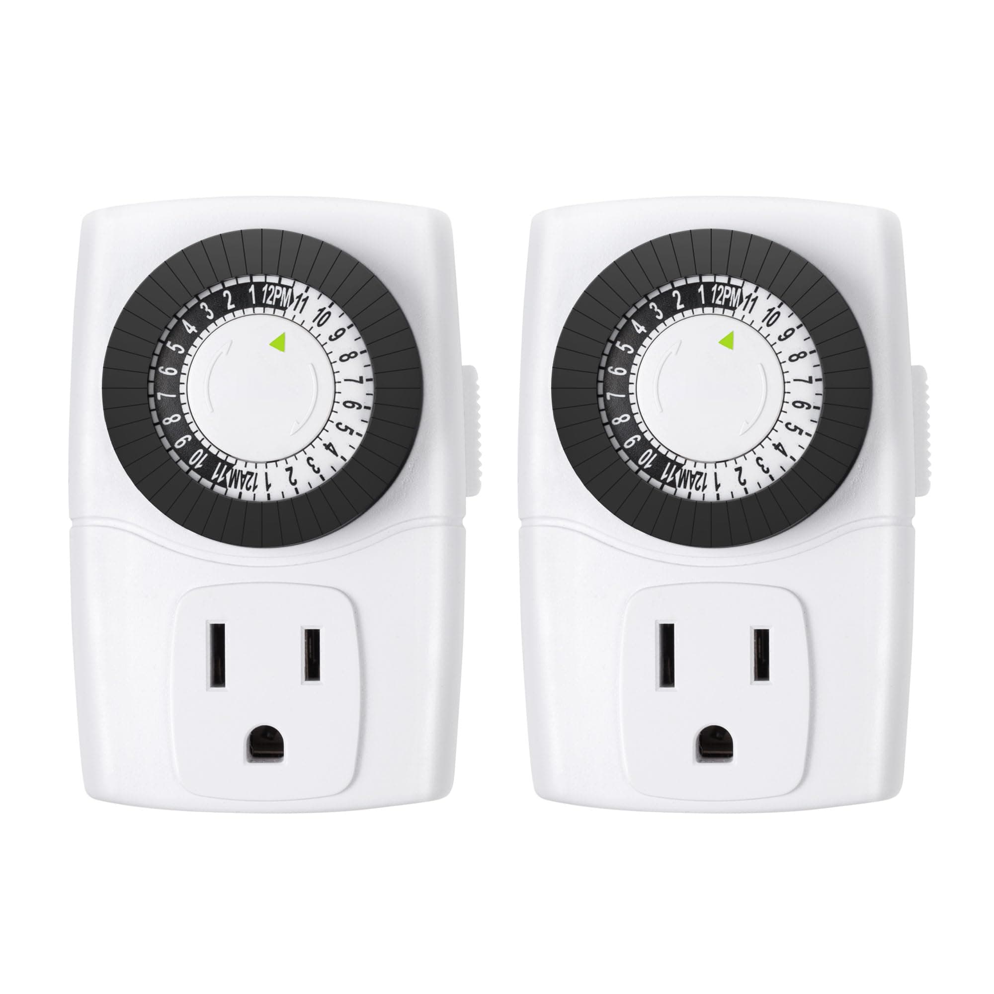BN-LINK BND-60/U47 Indoor Mini 24-Hour Mechanical Outlet Timer, 3-Prong, 2-Pack