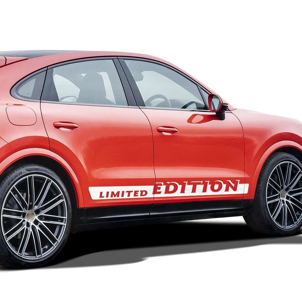 2PCS Car Side Stripes Limited Edition Graphics Rocker Panel Vinyl Decal Sticker for for Porsche Cayenne E3 E2 Turbo S Accessories (KY#01, Gloss White)