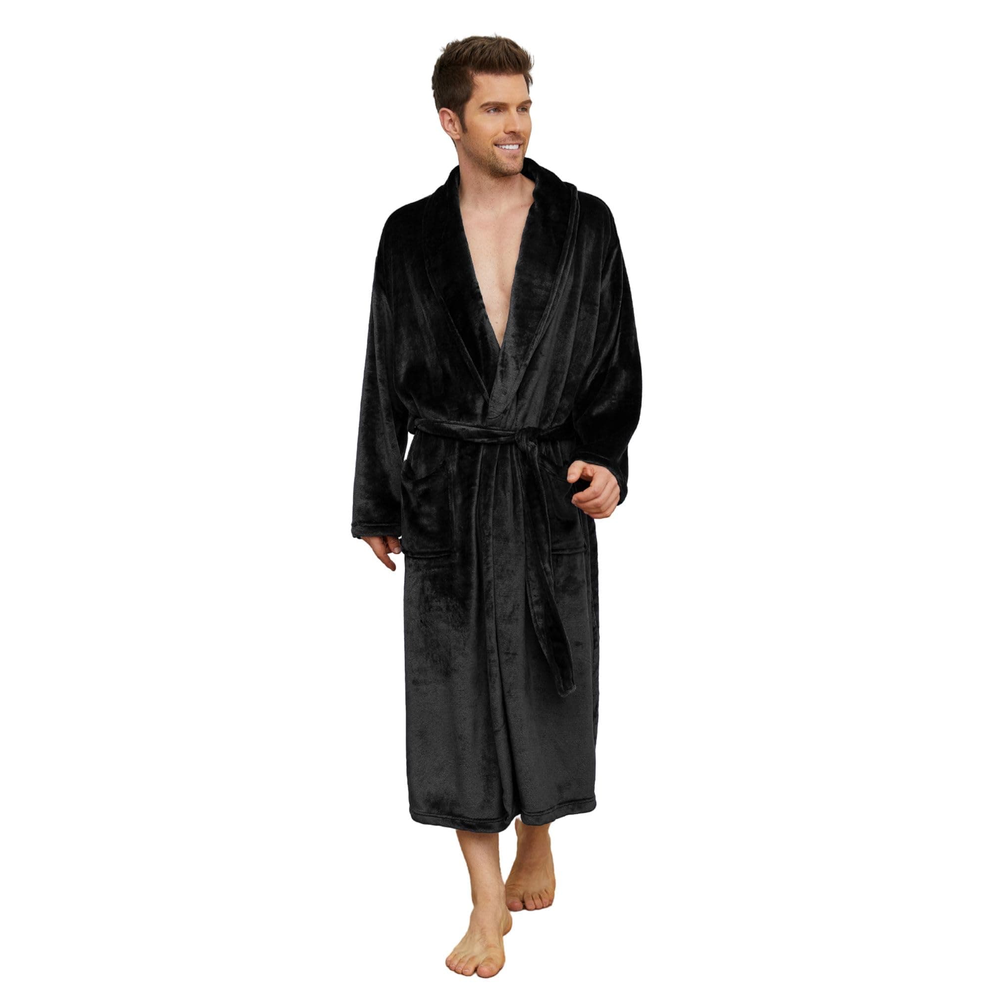Mens Fleece Robe Plush Collar Shawl Bathrobe
