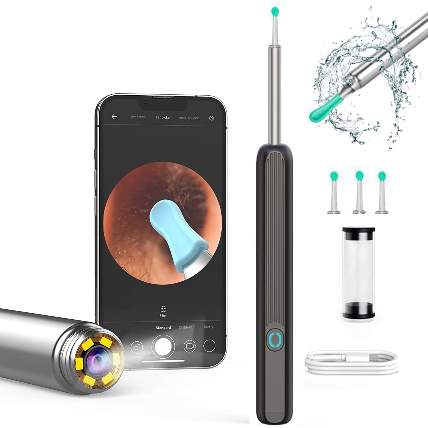 Ear Wax Removal, Ear Cleaner with Camera and Light, Ear Wax Removal Kit with 1080P Camera, Wireless Ear Cleaning Tool with Built-in WiFi, Ear Cleaning Kit for iOS & Android