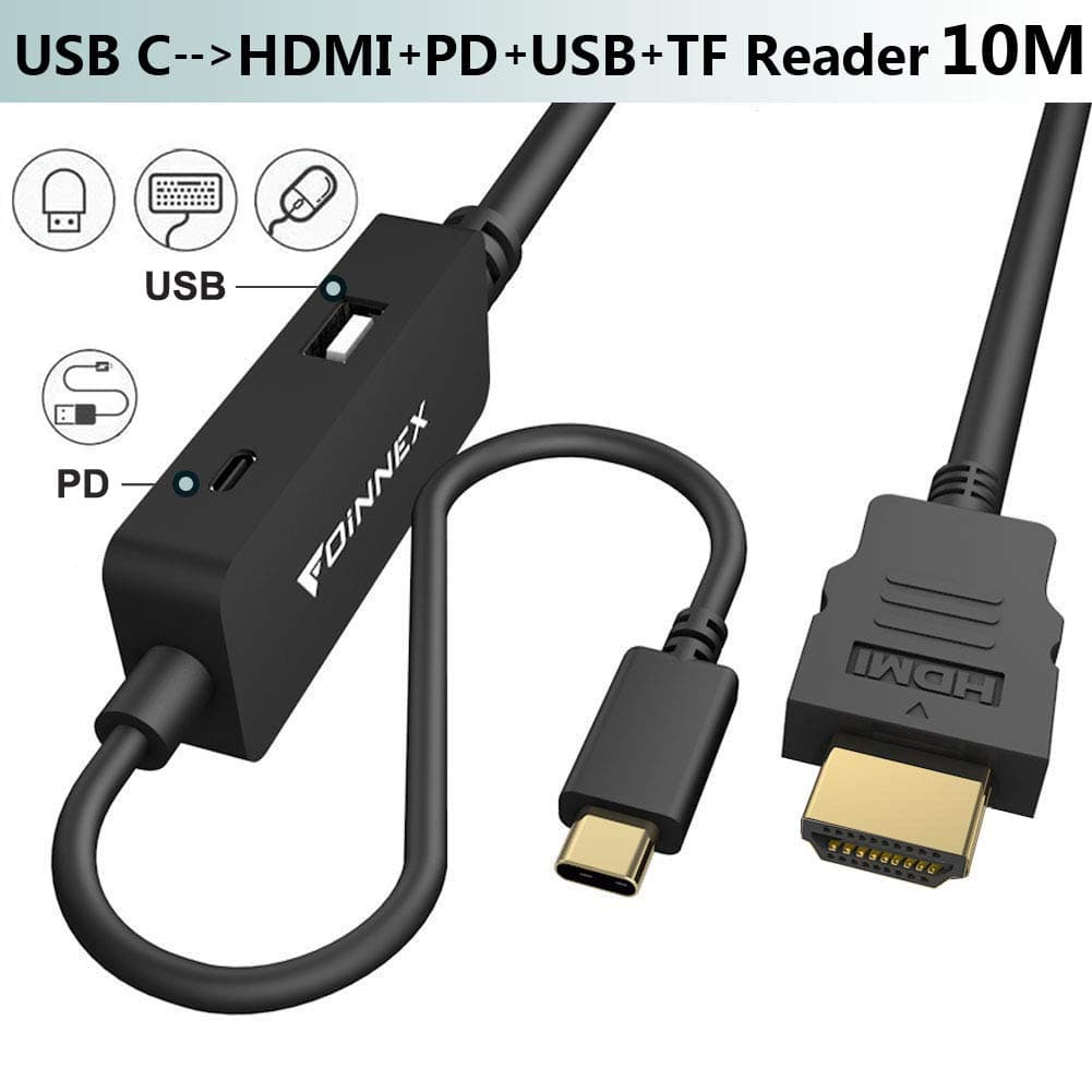 USB-C to HDMI 10M Cable with 60W Power Charging (4K@60Hz),Thunderbolt 3/Type C TV PD DeX Adapter Cord for Samsung Note 9/8,S10/S8/S9 Plus,Nintendo Switch,MacBook Pro 2018,Mac,Huawei P20/P30,Mate 20