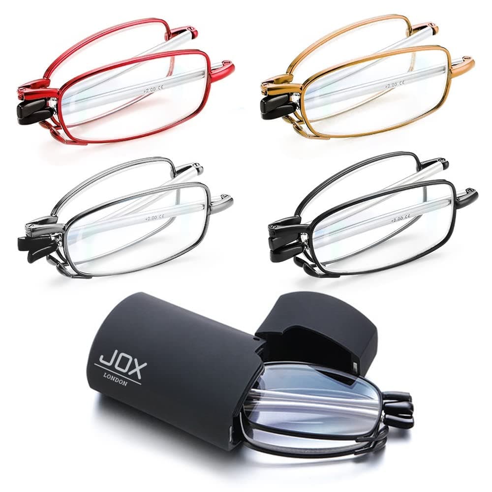 JOX Folding Reading Glasses, With Flip Case, Portable Mini Reading Glasses, Compact pocket reading glasses for Men and Women (Red, 1.5)