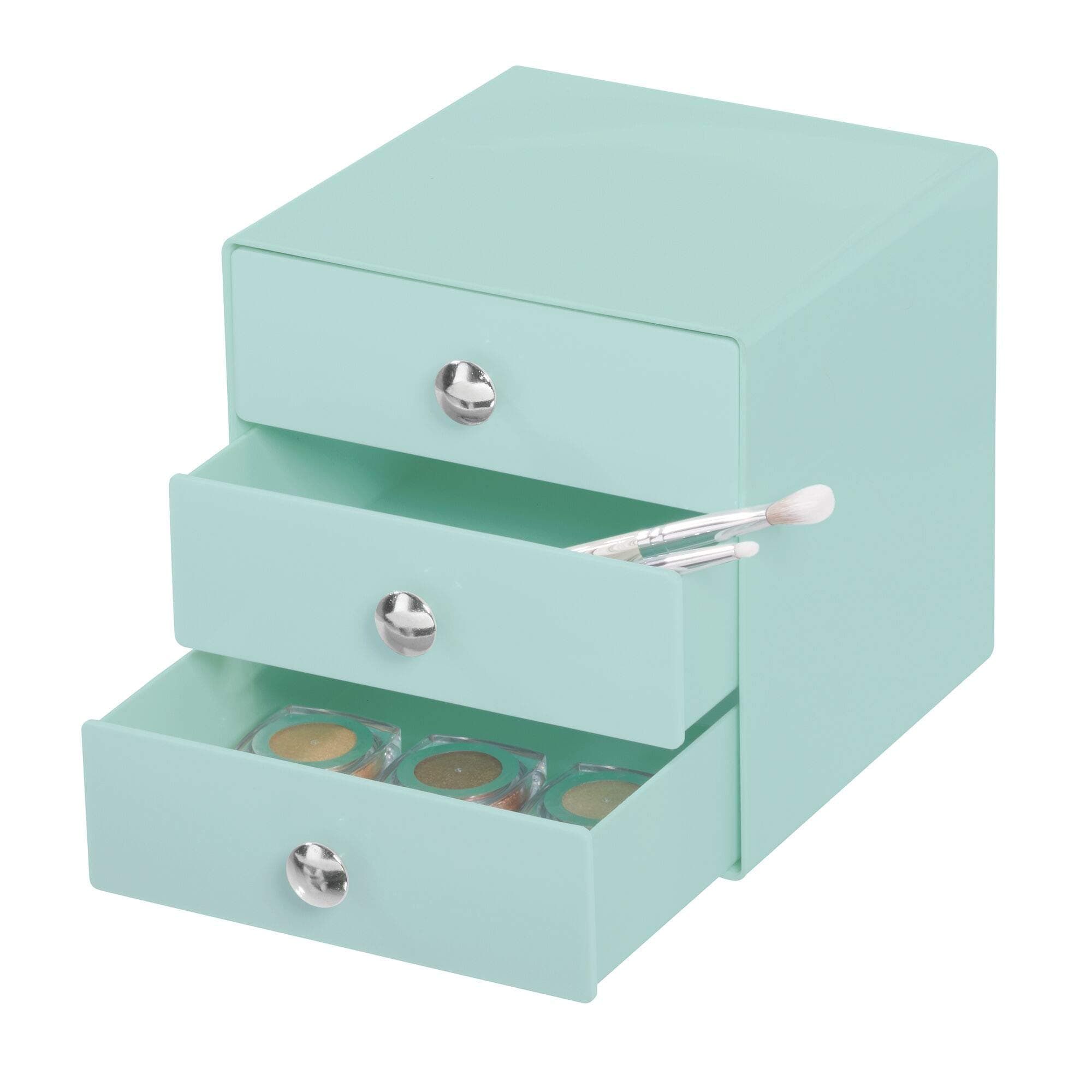 iDesign 35346 Drawers Storage Box with Drawers for Make-Up, Compact Cosmetic Organiser for Countertops or Wardrobes, Sturdy Plastic, Mint