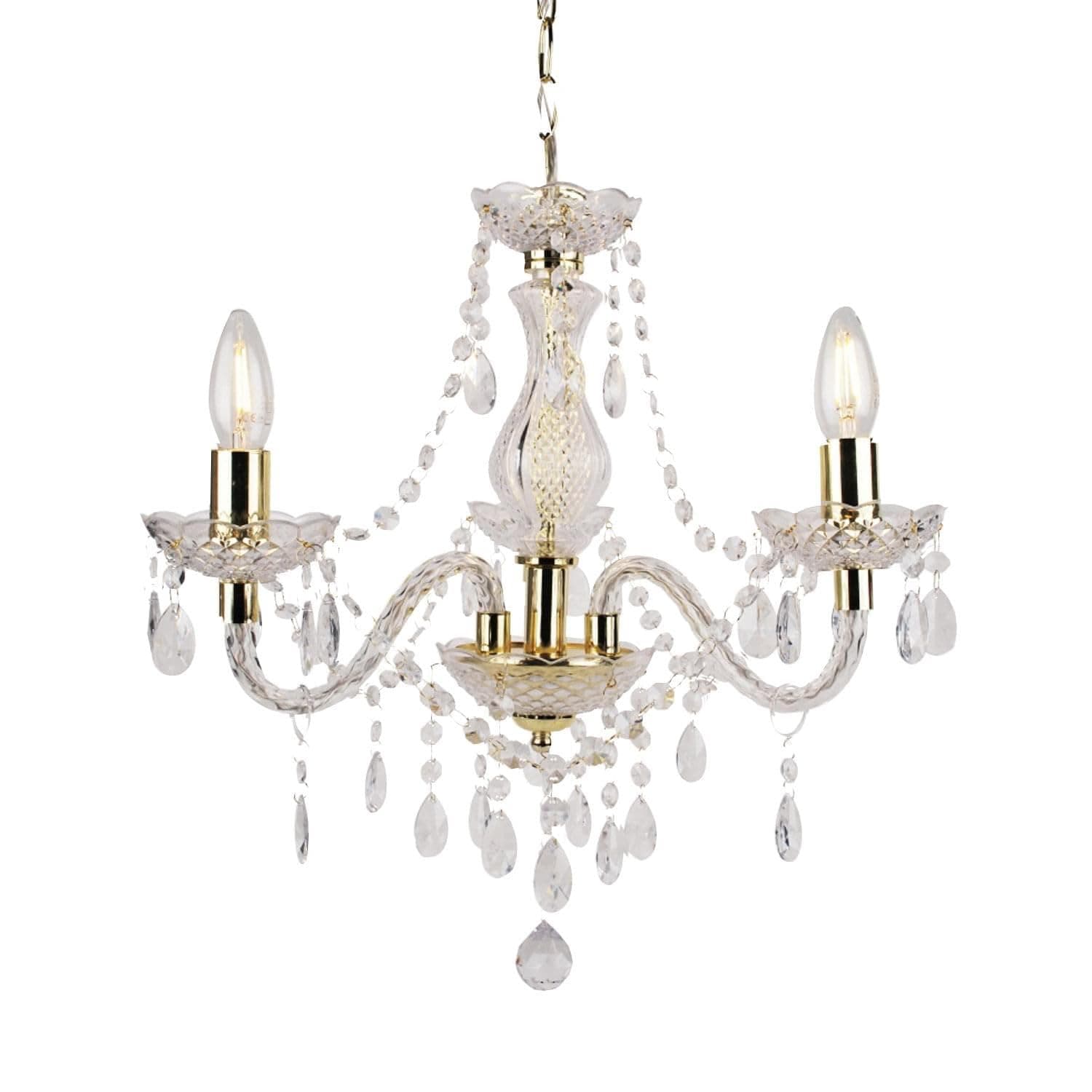 firstchoicelighting Modern Classic Clear Gold Marie Therese 3 Light Ceiling Pendant Chandelier