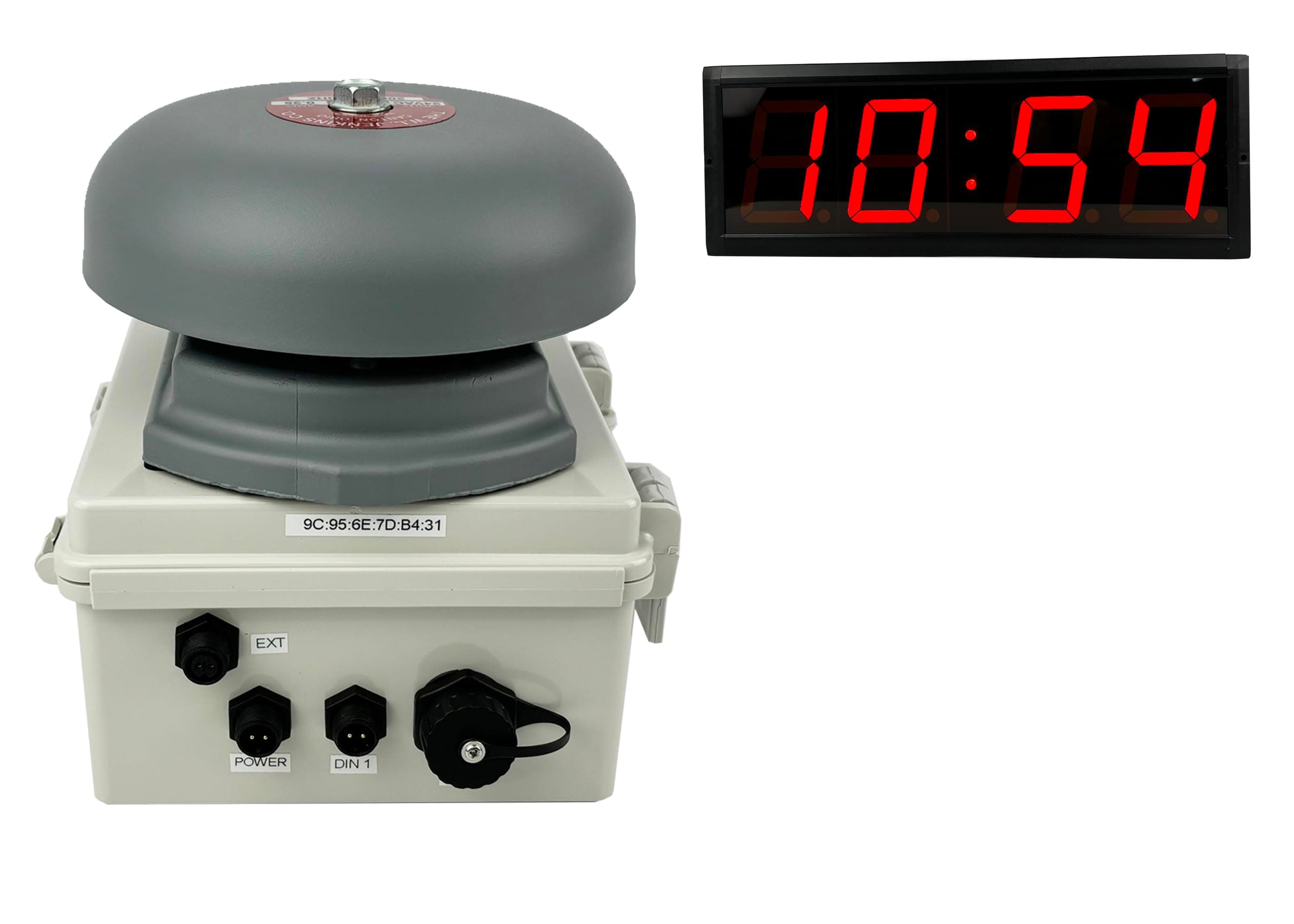 Netbell-KL-C TCP/IP Network All-in-One Extra Loud School Factory Warehouse Break Time Alarm Bell System W/Programmable Bell Timer Controller and 4” Digital Clock