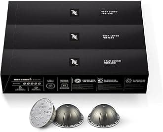 Nespresso Capsules VertuoLine, Fortado Gran Lungo Americano, Dark Roast Espresso Coffee, 30 Count Coffee Pods, Brews 5.0 Ounce, 10 Count (Pack of 3)