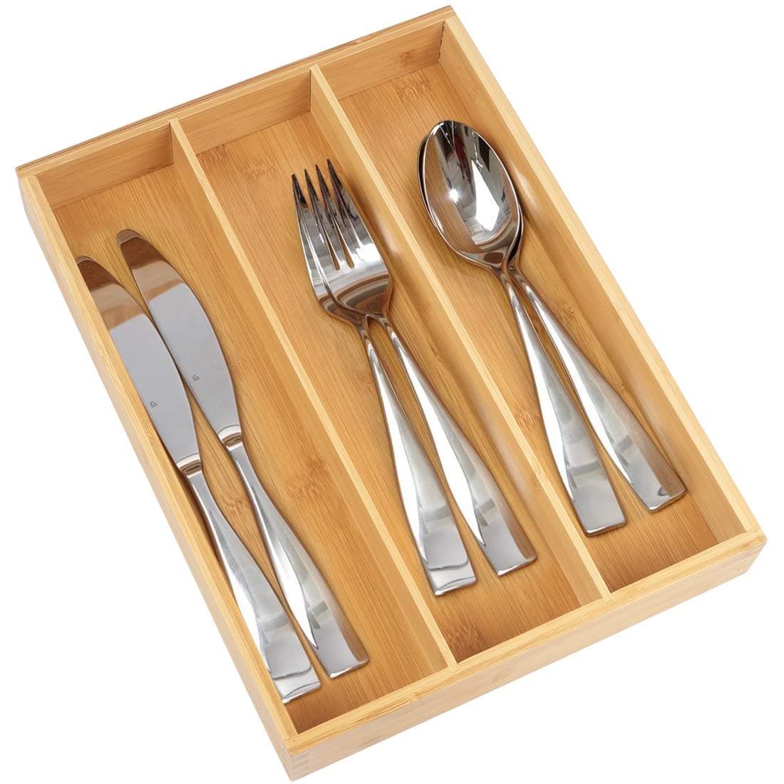 Bamboo Flatware Organizer Silverware Organizer Utensil Holder Cutlery Tray with 3 Compartments Kitchen Organizer