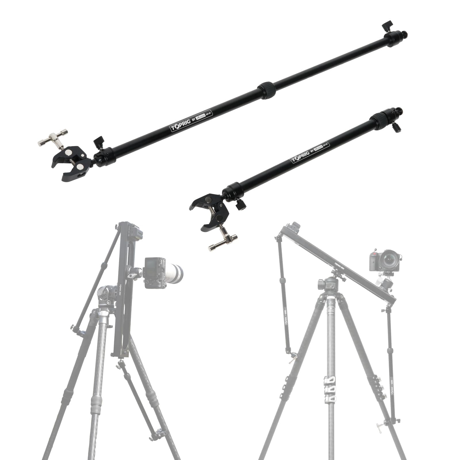 Accsoon Camera Slider Support Arms(2 Packwith C Clamps, Multi-Angle Movement Length-Adjustable Tripod Support Rods, Alluminium Alloy Triopod Stabilizer for Shooting