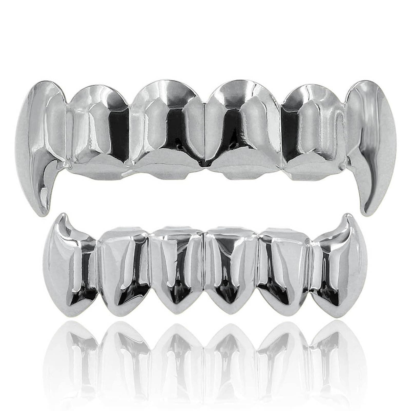 Vampire Teeth Fang Grillz 18K Gold Silver Plated Hip Hop Fangs Top Bottom Teeth Grills for Your Teeth Set for Men and Women