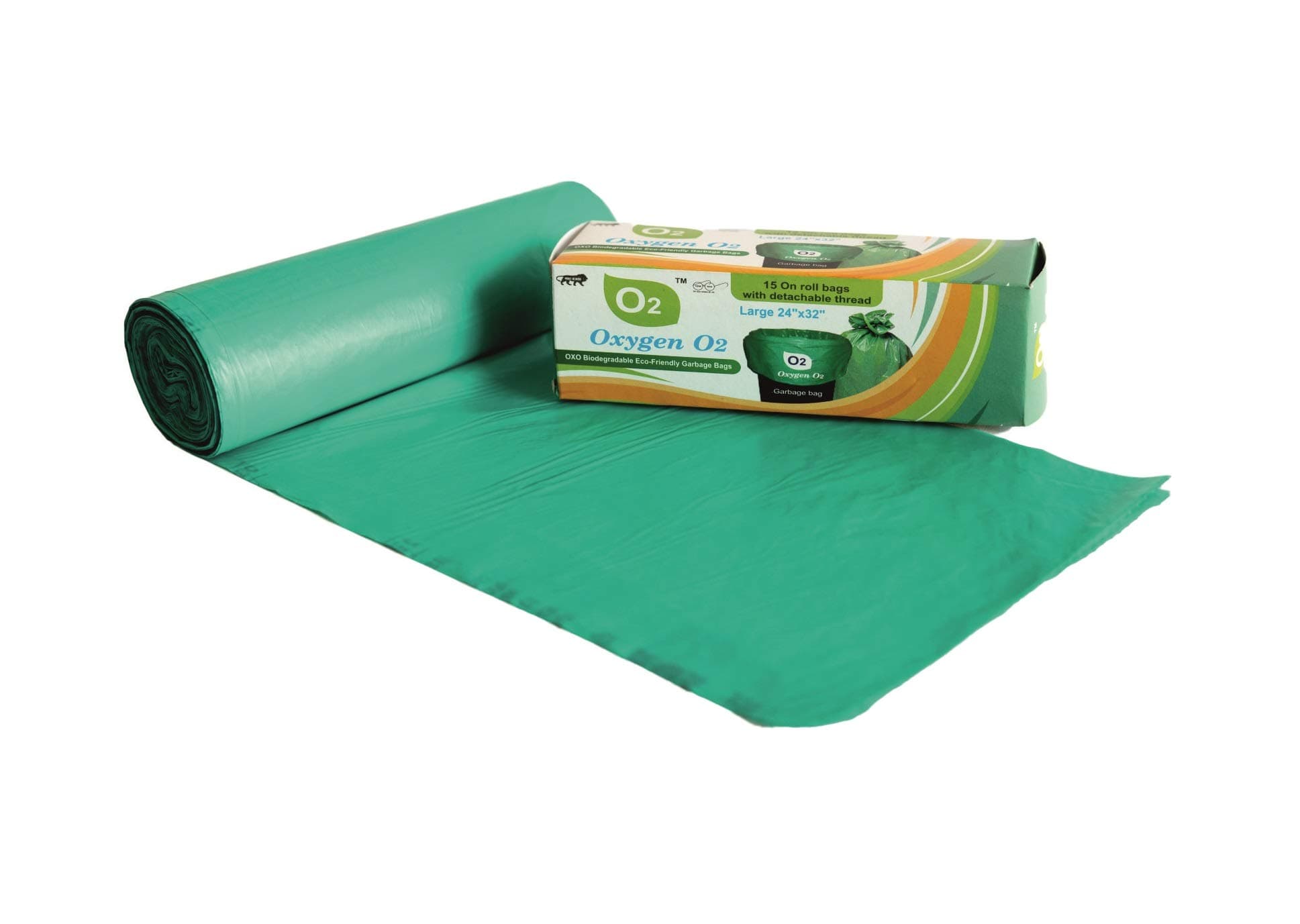 O2 Dustbin Bags Biodegradable For Kitchen, Office, Large Size (Green, 24" X 32", 02 Roll = 30 Bag)(Garbage Bags/Trash bags)