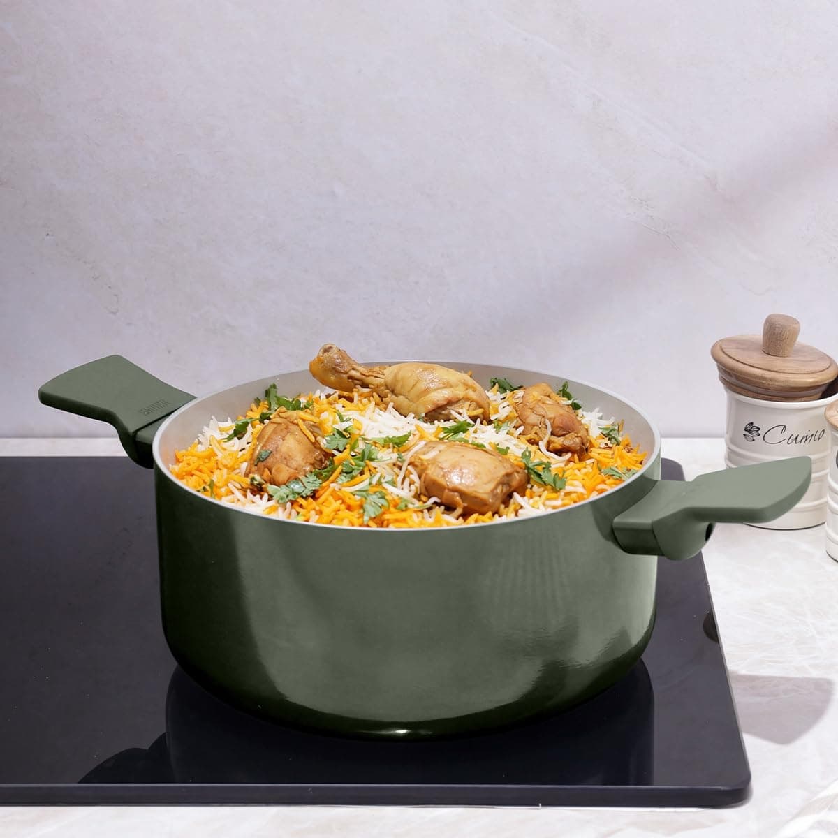 Ember Cookware Arcilla Ceramic Dutch Oven 24cm | 5 Litre Non Stick Non Toxic Pot with Lid | ISI Certified | Ceramic Cookware | Biryani Pot | PFAS & PTFE Free | 5-Year Warranty | Green