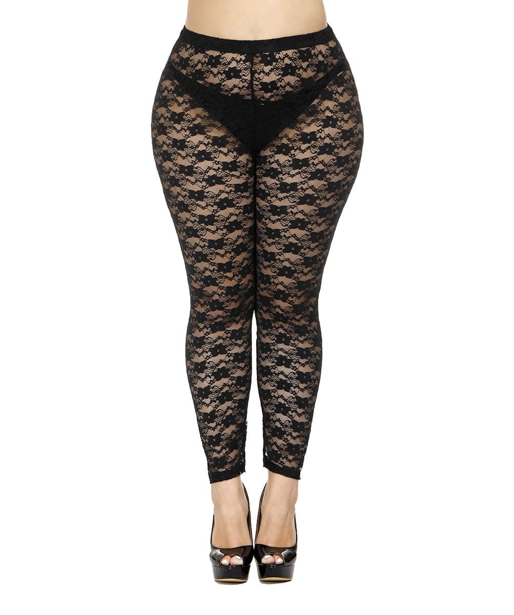 Women's Plus Size Stretchy Lace Pattern Capris Leggings Tights