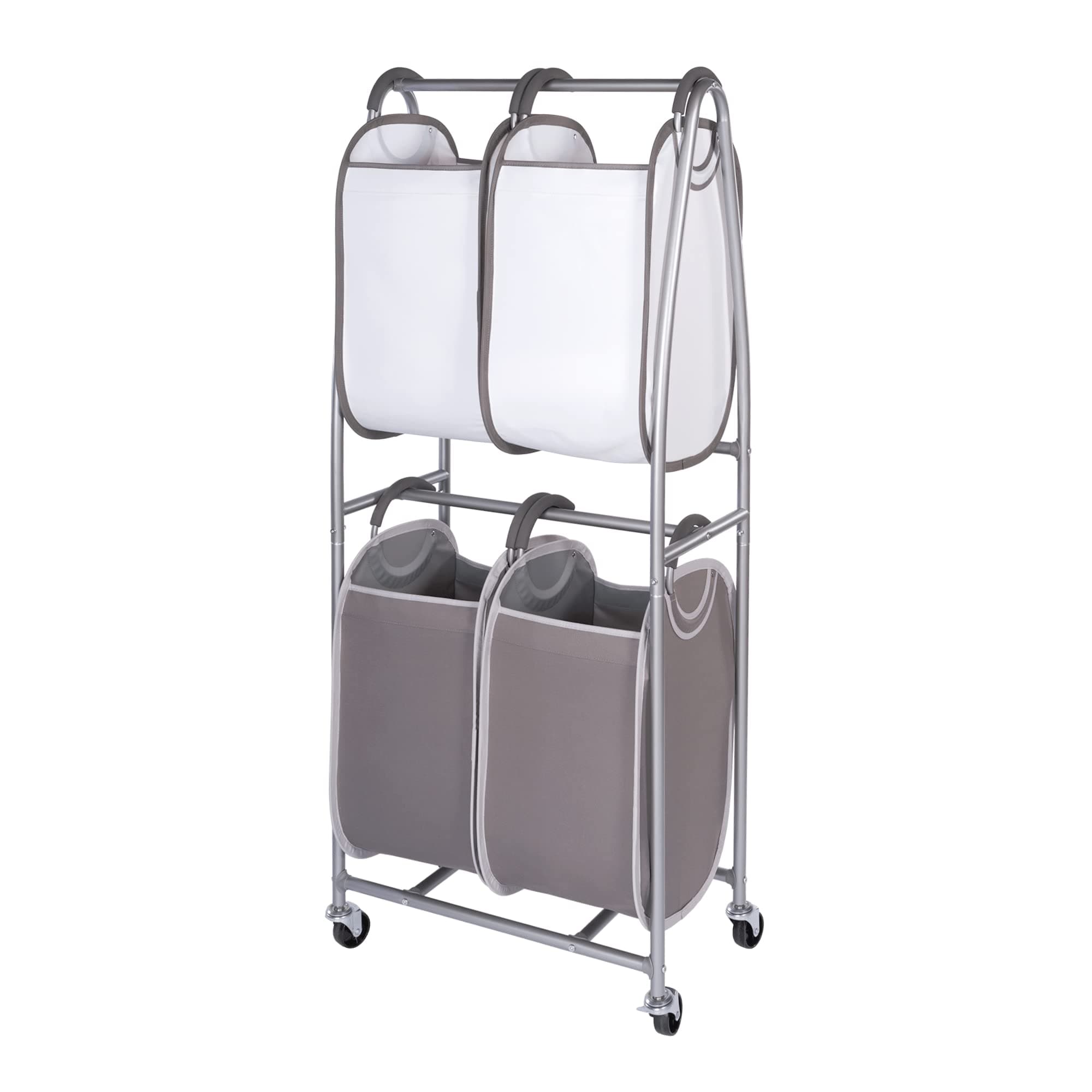 2 Tier Vertical Rolling Laundry Cart by Neatfreak! - Rolling Storage Cart On Wheels With 4 x Tote Hampers For Laundry, Towels, Blankets & Bathroom Organization - Quad Laundry Sorter