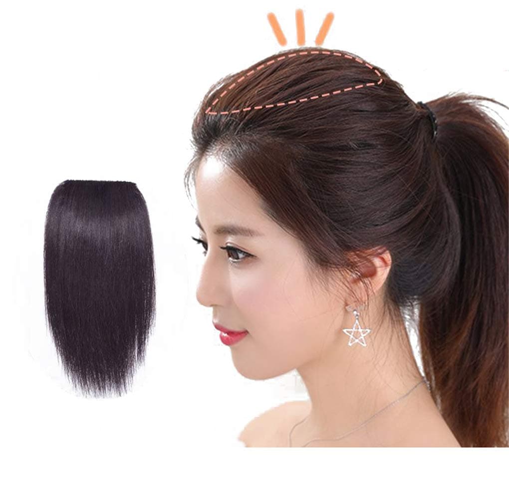 Clip on Forehead Topper Hair Extensions, 3" Width Straight Human Hair Clip in Wiglet Hairpieces for Women, 16" Off Black
