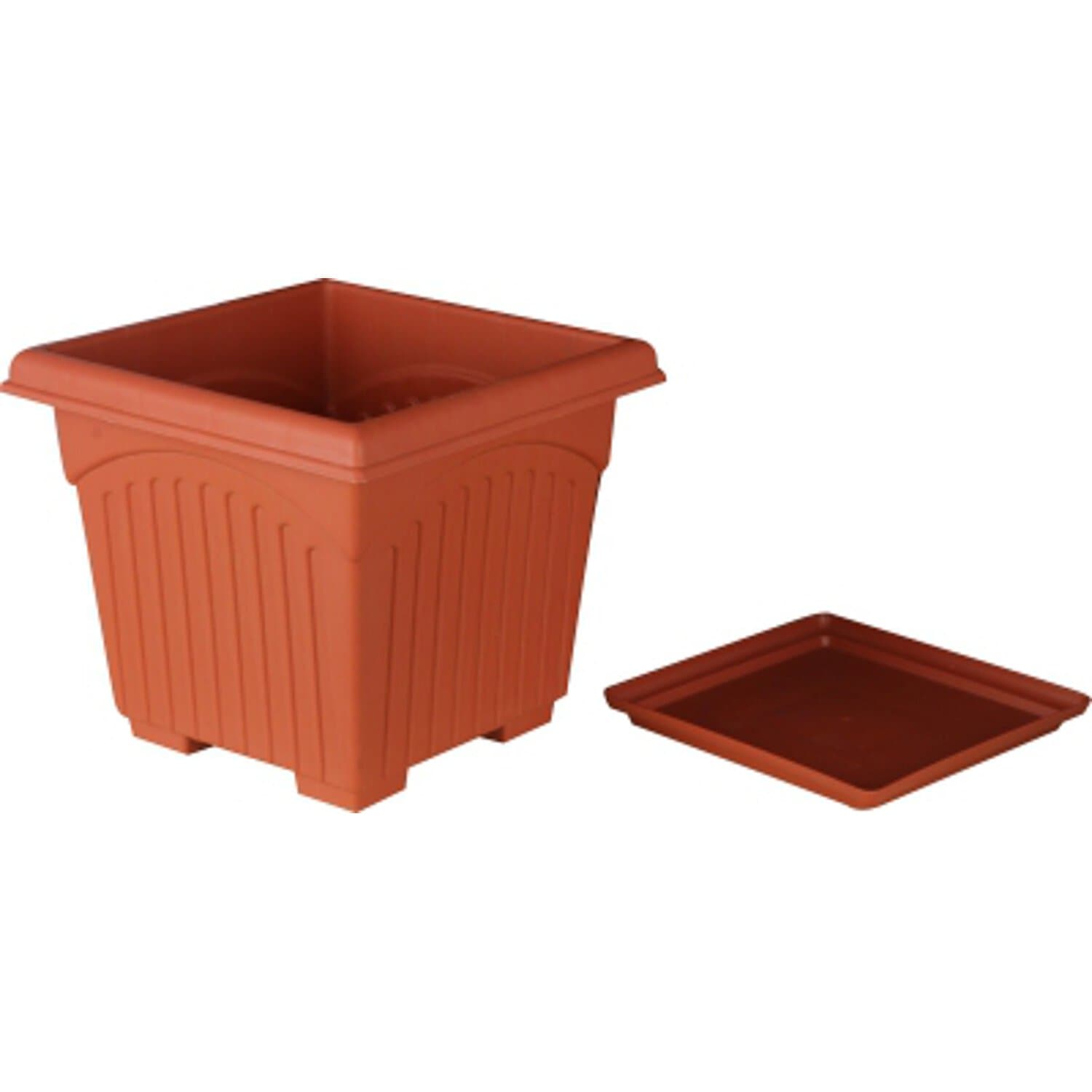 First Smart Plastic Square Pot Set (10-inch, Brown, Pack of 4)