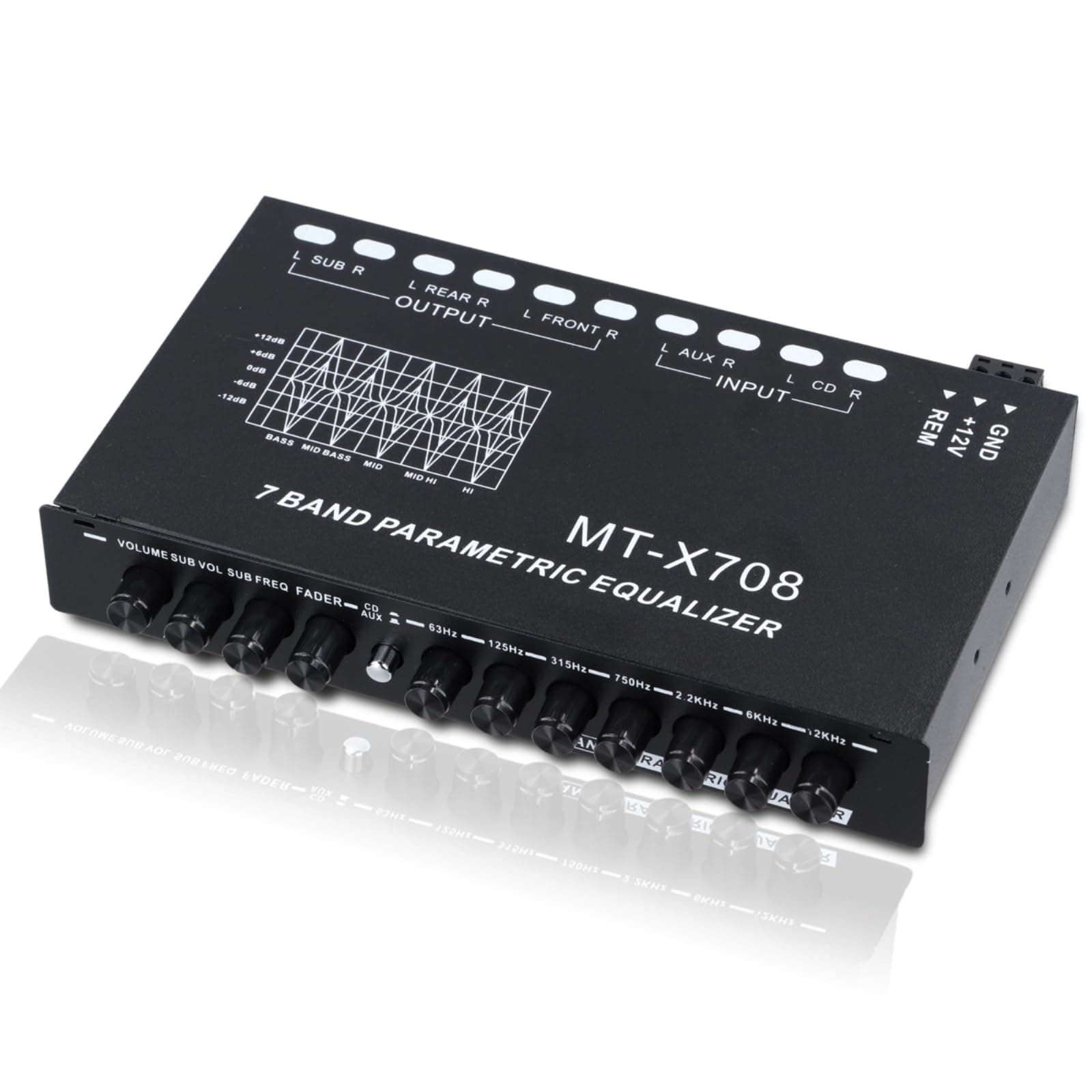 7-Band Car Audio Equalizer, Car Audio Graphic Equalizer, Car Equalizer with Front Rear and Subwoofer Outputs, Adjustable 7 Bands EQ Car Amplifier, 7.3 x 4.3 x1.2 Inch