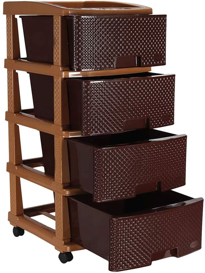 Nakoda Plastic 5 Tier Drawer Set for Home, Kitchen Storage (Brown)