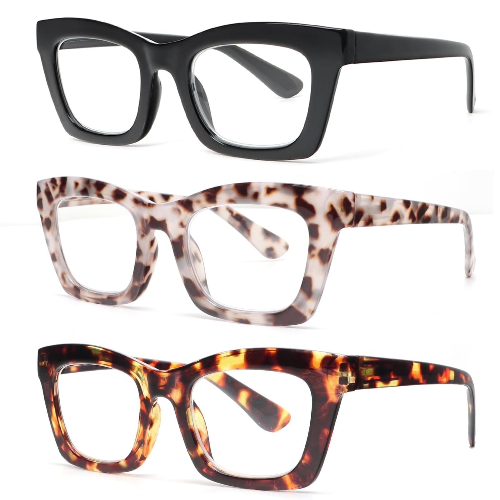 REAVEE Oprah Style Reading Glasses for Women, Blue Light Blocking Stylish Oversized Computer Readers Spring Hinge