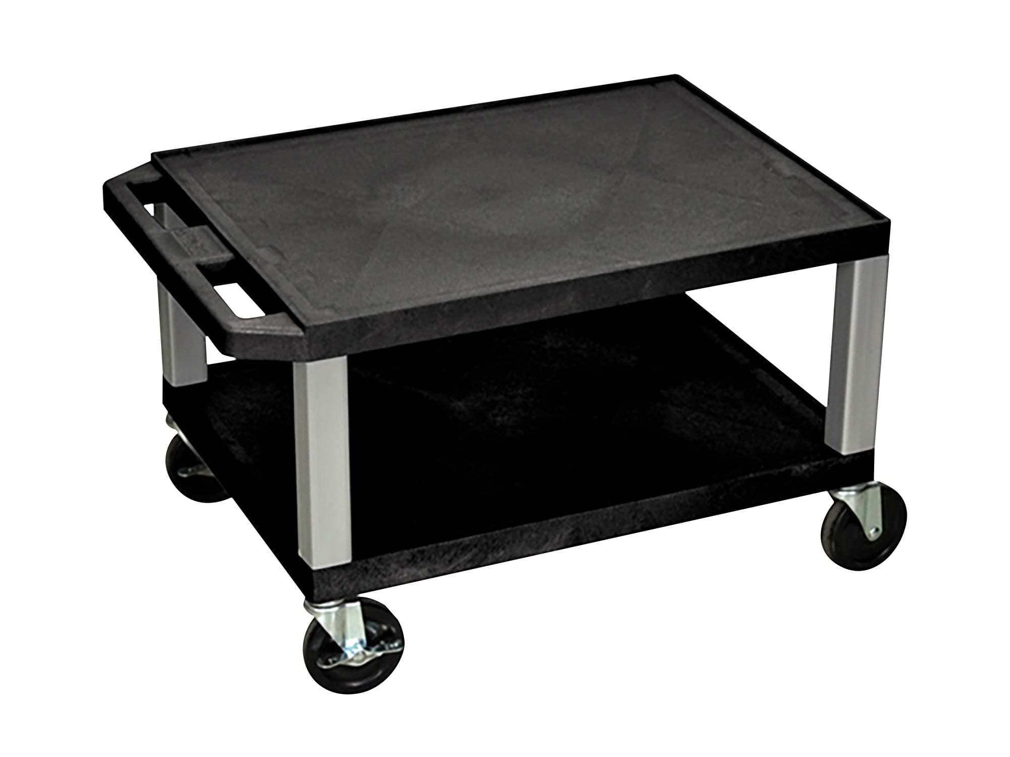 Offex 16" H Rolling Multipurpose Storage Utility AV Presentation Cart with 2 Shelves and Nickel Legs - Black, Ideal for Video Projector, TV, Laptop, Computer, Printer Stand