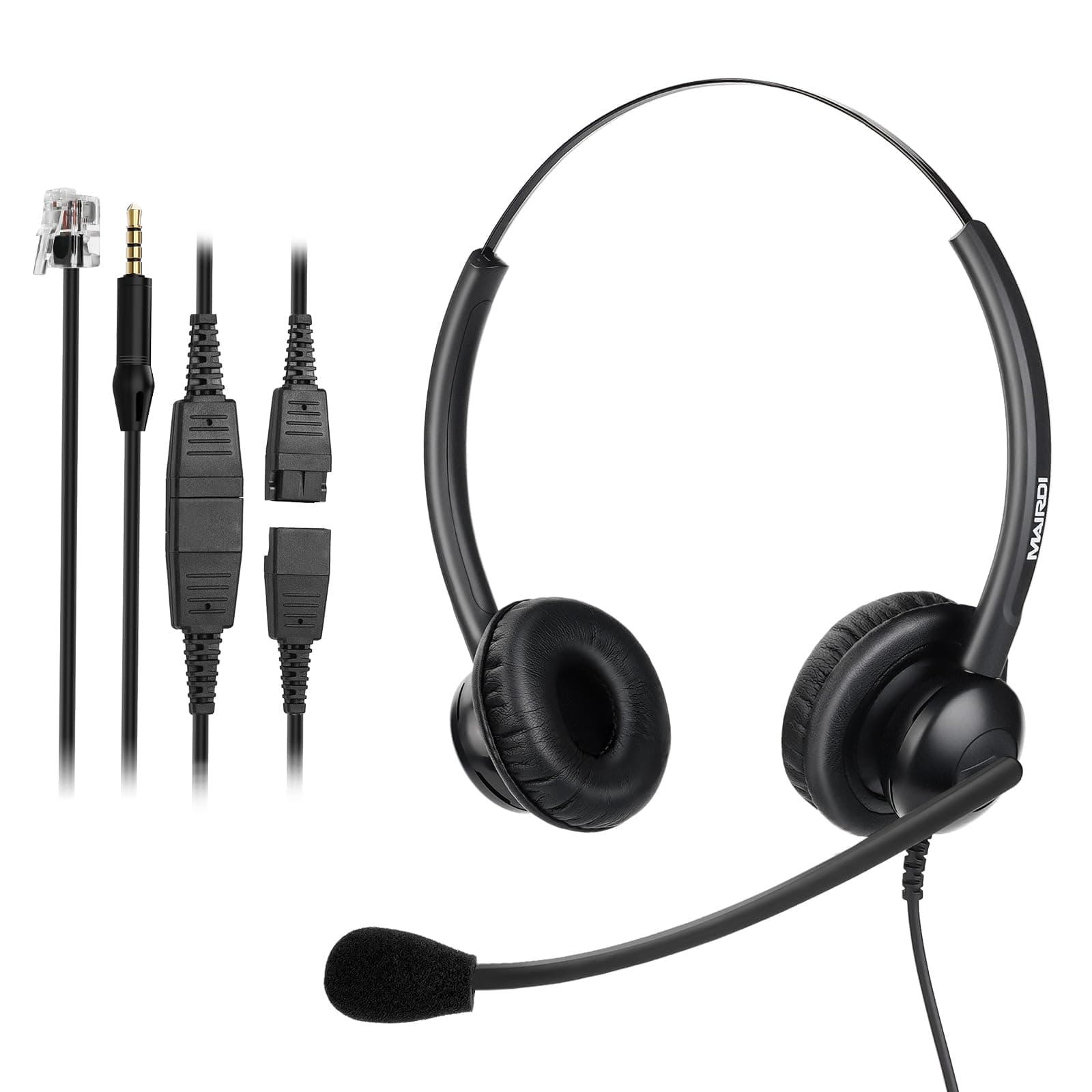 Telephone Headset for Multiple Devices, with RJ9 and 3.5mm Jacks for Landline Deskphone Cell Phone PC Laptop, Office Headset with Microphone for Cisco Phone Call Center Customer Service