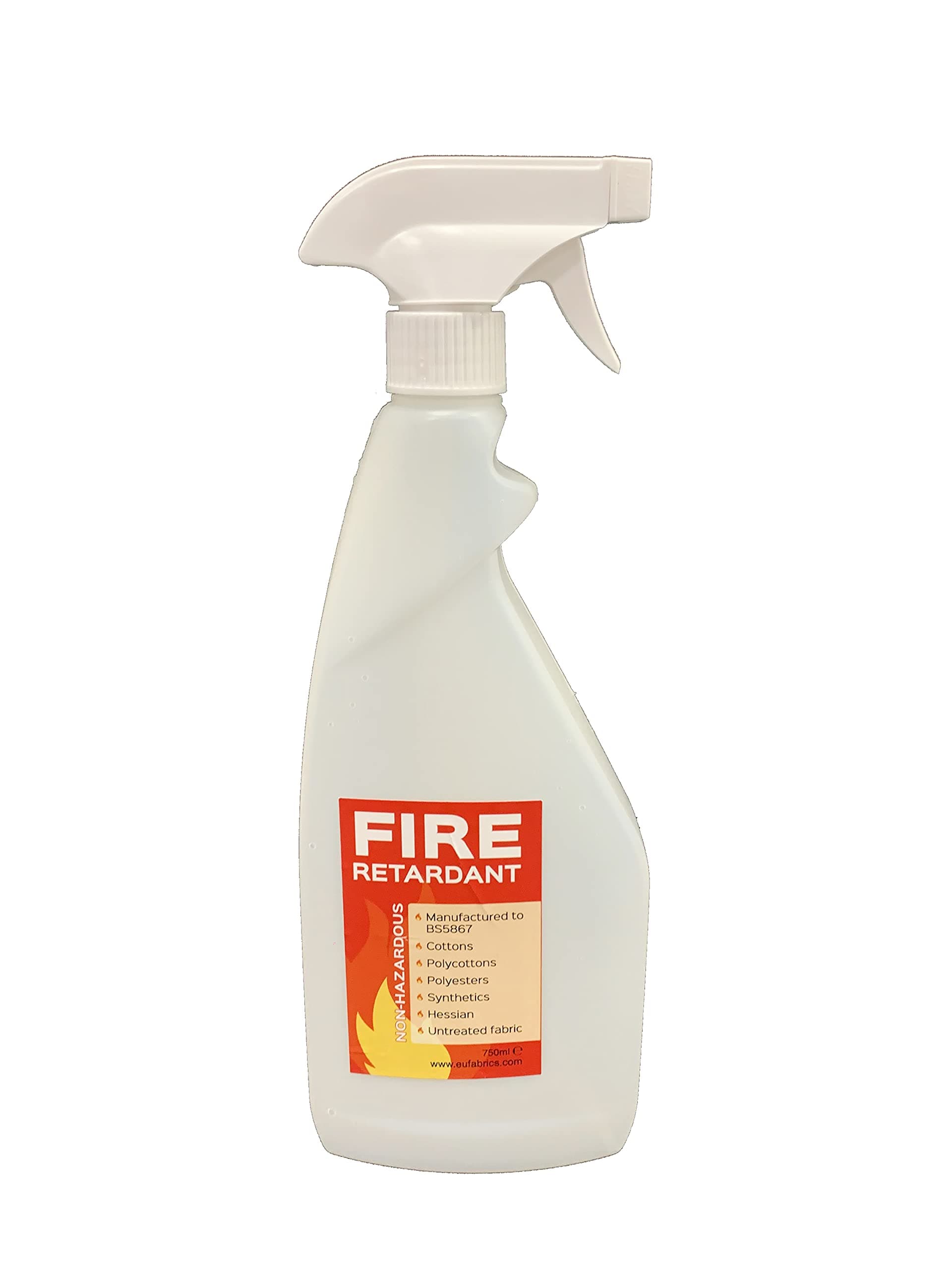 EU Fabrics Flame Retardant Spray - British Standard 5852 - Cotton, Polyester, Polycotton, Synthetic, Hessian, and Untreated Fabric Protection - Used for Curtains, Upholstery, Cushions (750ml)