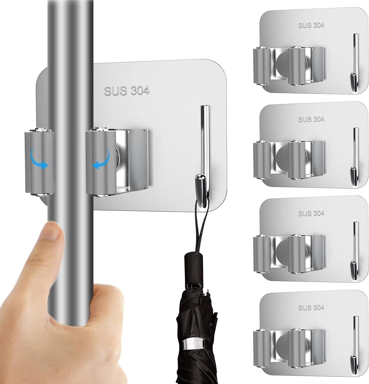 Chillyfit Broom Holder Wall Mounted 2 Pack, mop Holder for Wall, Broom Holder, self Adhesive Holder Stand to Mount Cleaning Brush Stick Hanger, Wiper Organizer Storage, Wall Hook for Bathroom, Home