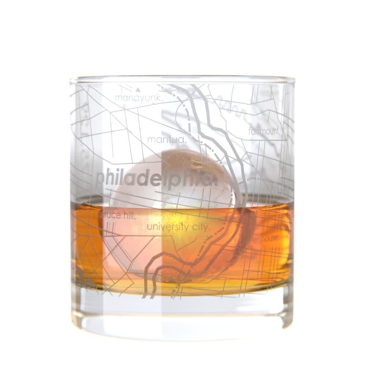 Philadelphia Map Rocks Etched Whiskey Glass