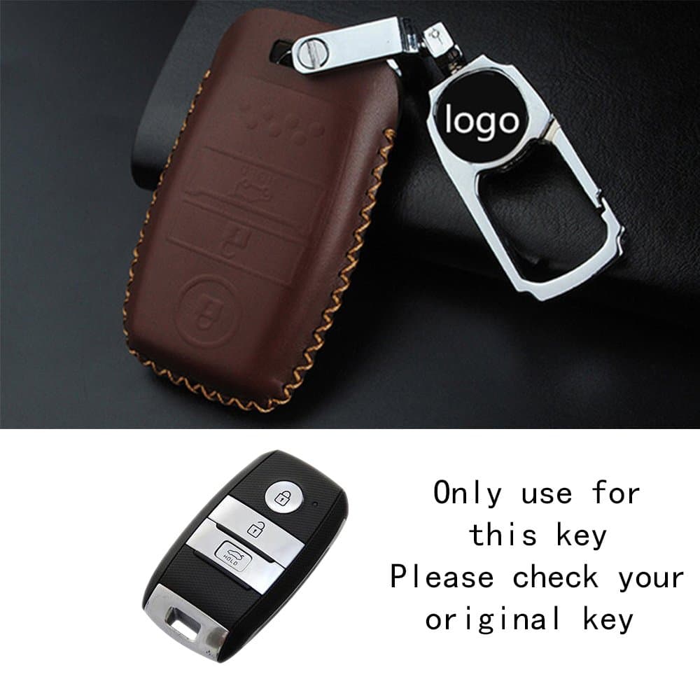 RAOPING Car smart key chain holder case cover for KIA Optima Rio Sportage Venga Ceed Cerato Sorento K2 K3 K4 K5 leather Auto Key bag Ring car styling (Brown Brown line)