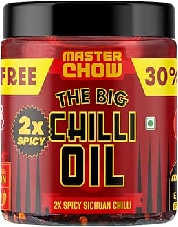 - MasterChow 2x Chilli Oil Spicy Sichuan Chilli Oil (450gms) - 30% Extra | Made with Sichuan Peppercorns, Crunchy Garlic & Red Chillies