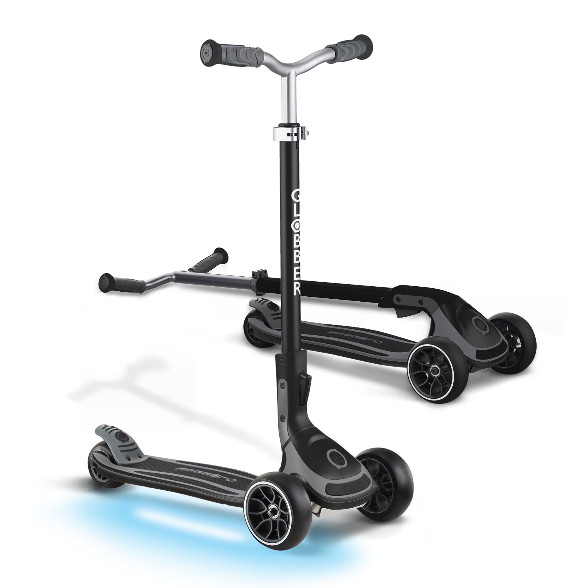 Ultimum Lights, Charcoal Grey - Foldable Scooter with Lights, 3 Wheels, Adjustable Handlebar, Wide Deck, Rear Braking, 100 kg Max Weight, 2 Years Warranty