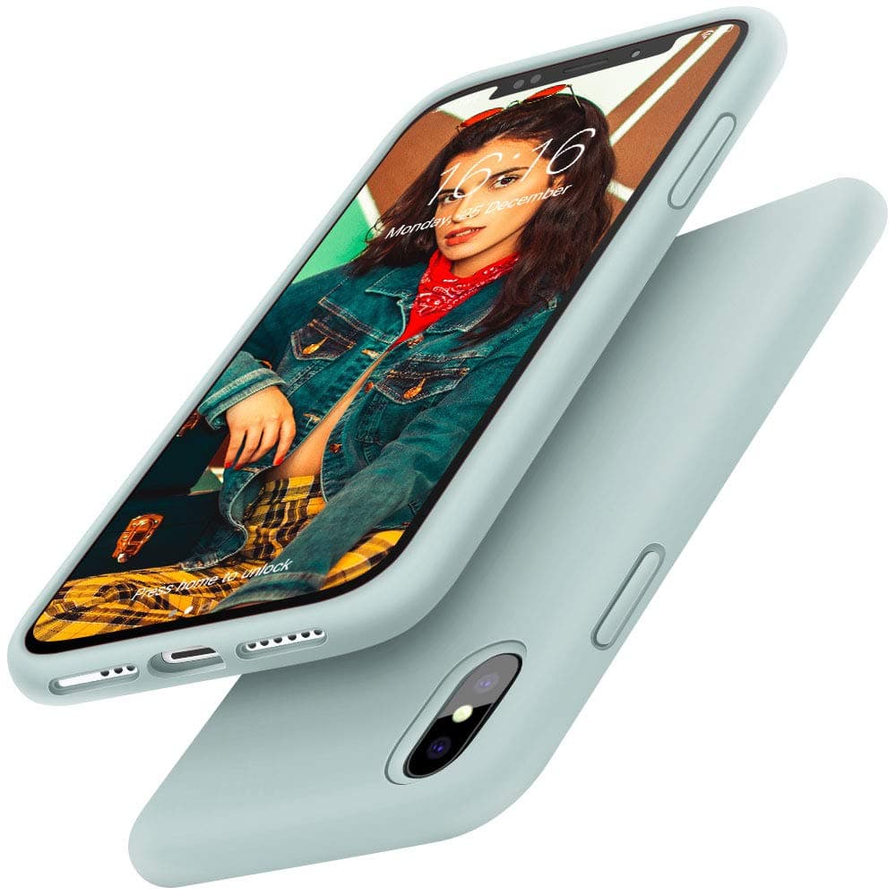 Gorain Case for iPhone X/XS, Liquid Silicone Shockproof Gel Rubber Cover Drop Protective Case with Soft Microfiber Lining for iPhone X/XS 5.8 inch-Mint Green
