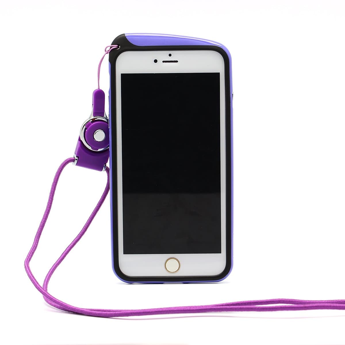 Moonmini Stylish Phone Bumper Frame Case Cover Skin Protector with Hanging Neck Strap Rope for iPhone 6 Plus 5.5 inch - Purple
