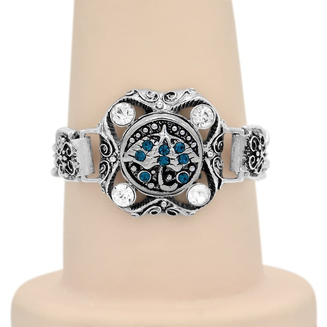 WILD-WIND (TM Sterling Silver Double-Link Chain Bracelet, Cute DIY Buttons (Blue Umbrella)