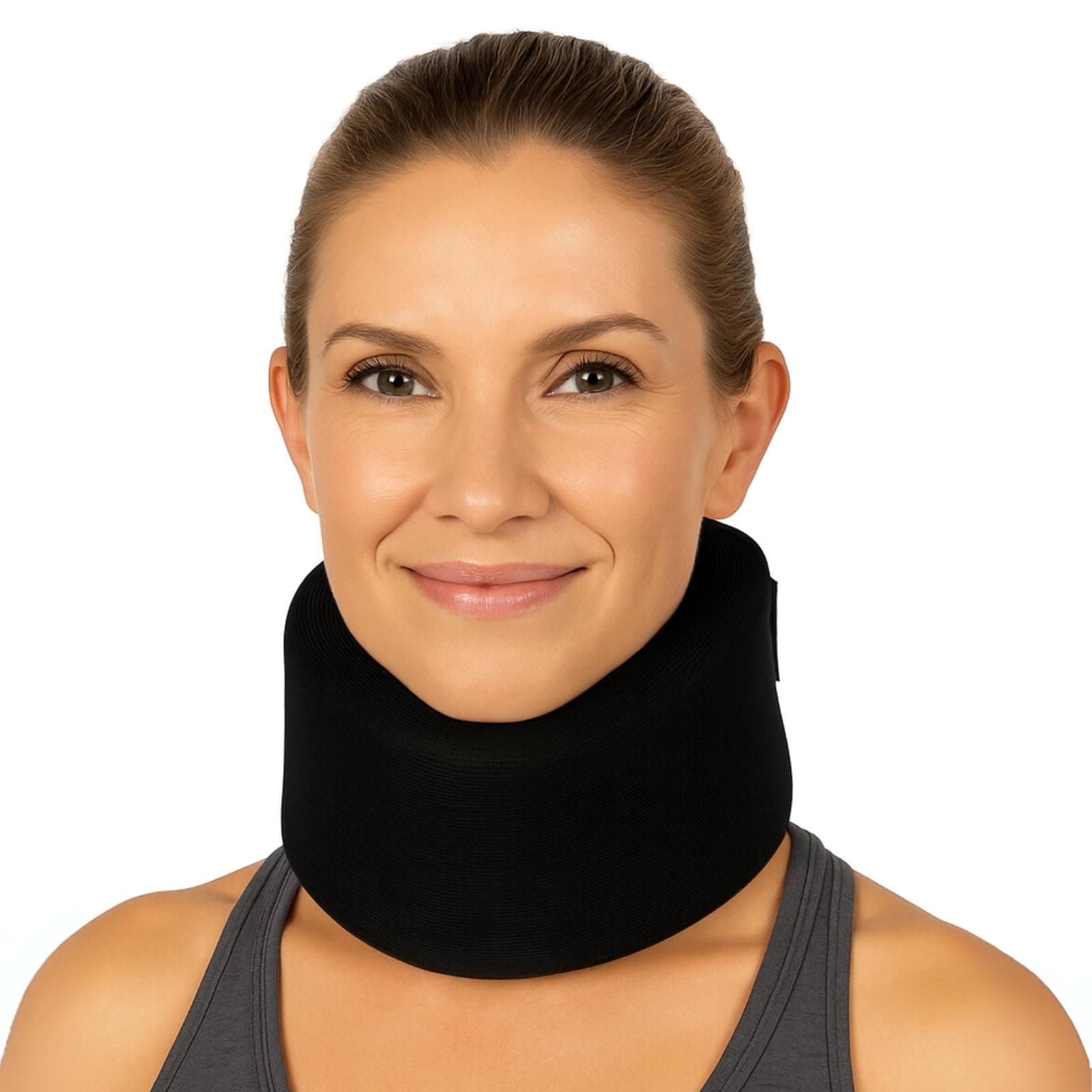 Vive Neck Brace - Foam Cervical Collar - Adjustable Soft Support Collar Can Be Used During Sleep - Wraps Aligns and Stabilizes Vertebrae - Relieves Pain and Pressure in Spine (Black, 4" Inch Width)