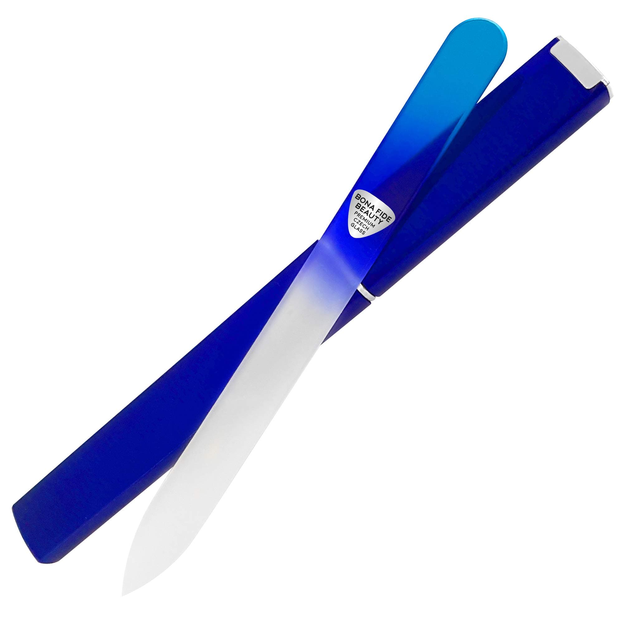 Bona Fide Beauty Czech Glass Nail File with Case, Cobalt Blue Crystal Nail File for Natural Nails