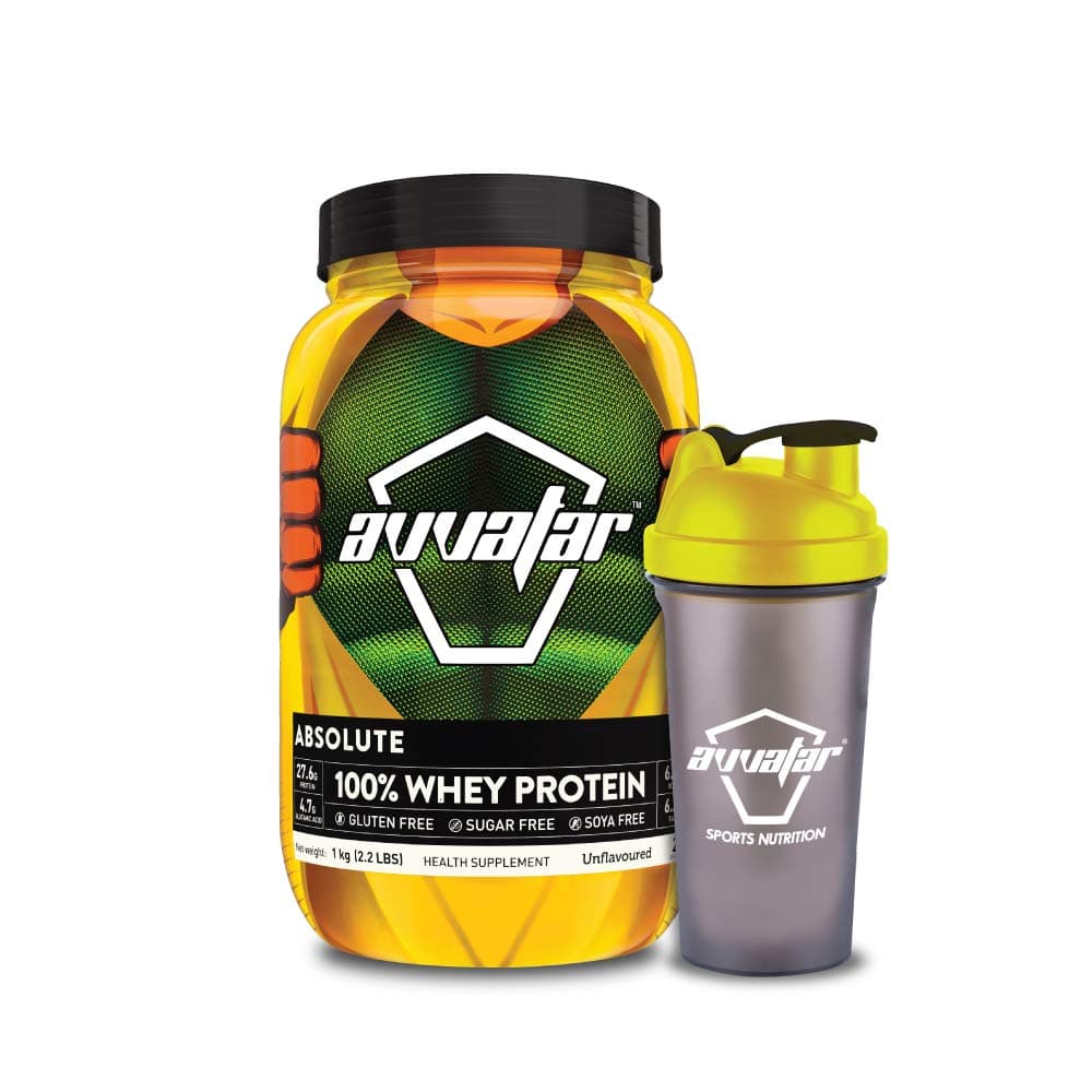 Avvatar Absolute 100% Whey Protein Raw Unflavoured 1kg (2.2 LBS) with Free Shaker