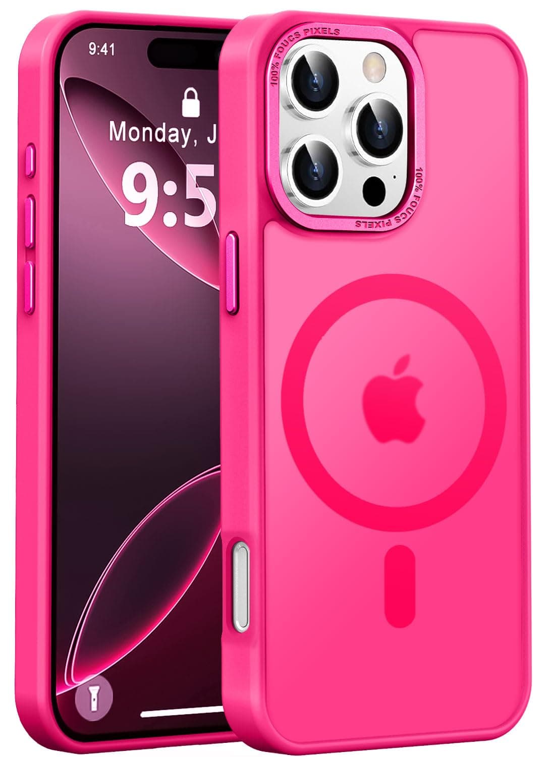 Newfuture Designed for iPhone 16 Pro Max Case with Magnetic [13 FT Military Drop Protection] [Compatible with Magsafe] Slim Translucent Matte Shockproof with Anti-Fingerprint Phone Case, Hot Pink