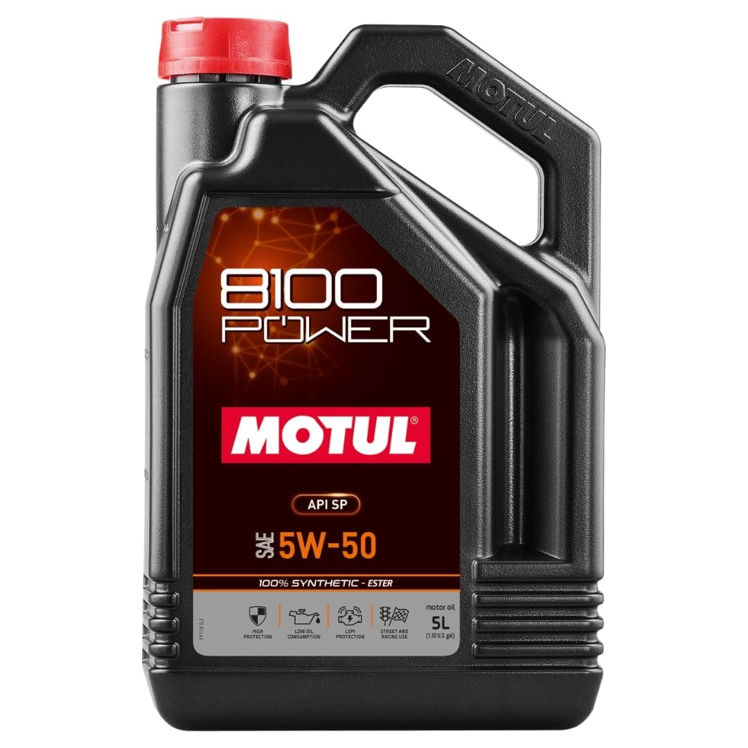 Motul 8100 Power 5W-50 Full Synthetic | Ester-Based Formula for Turbocharged & High-Performance Engines | LSPI Protection, Extreme Heat Resistance, Cold Start Lubrication, Daily & Track Use | 5L