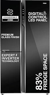 Haier 598 L, 3 Star, 83% Convertible Fridge Space, Expert Inverter, Frost Free Side by Side Refrigerator, (HRT-683KG, Black Glass)