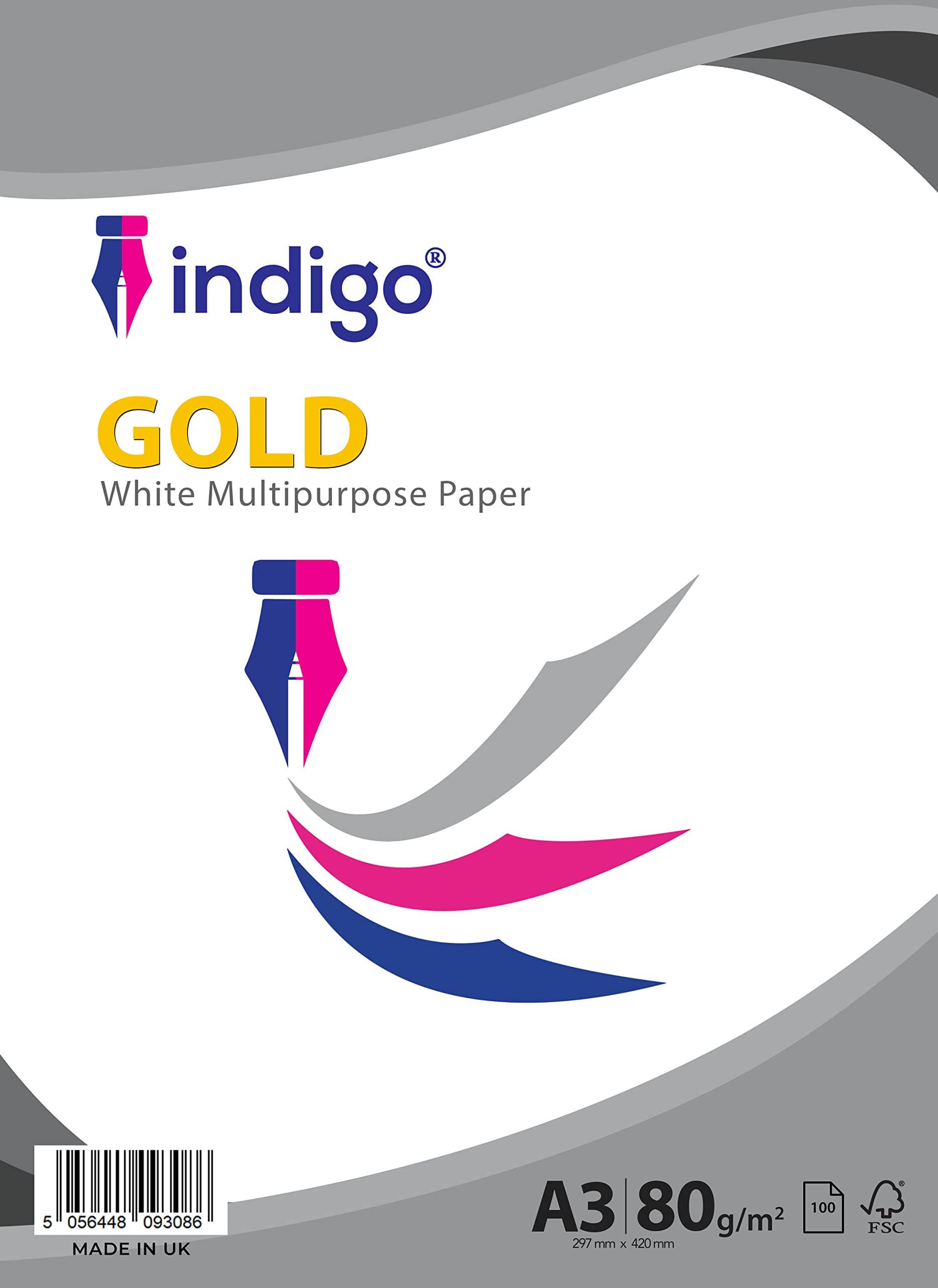 Indigo® A3 White Multipurpose Copier Paper – 80GSM, 100 Sheets | Inkjet, Laser & Copier Printer Compatible | Smooth A3 Paper for Office, School & Creative Use