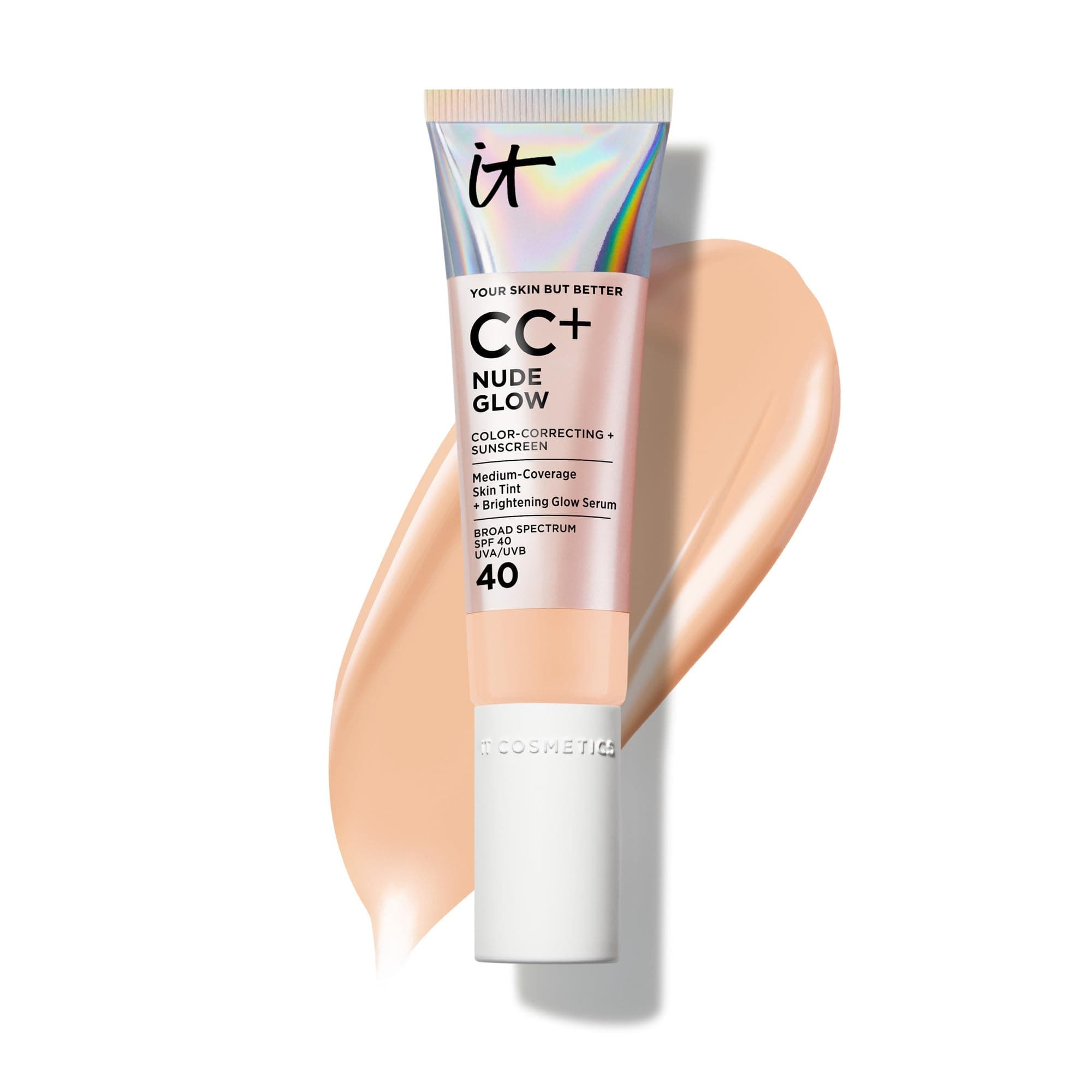 CC+ Nude Glow SPF 40 - Medium Coverage Foundation, 2% Niacinamide + Hyaluronic Acid Brightening Glow Serum, Lightweight Up to 24H Hydration, Normal to Dry & Mature Skin - 1.08 fl oz