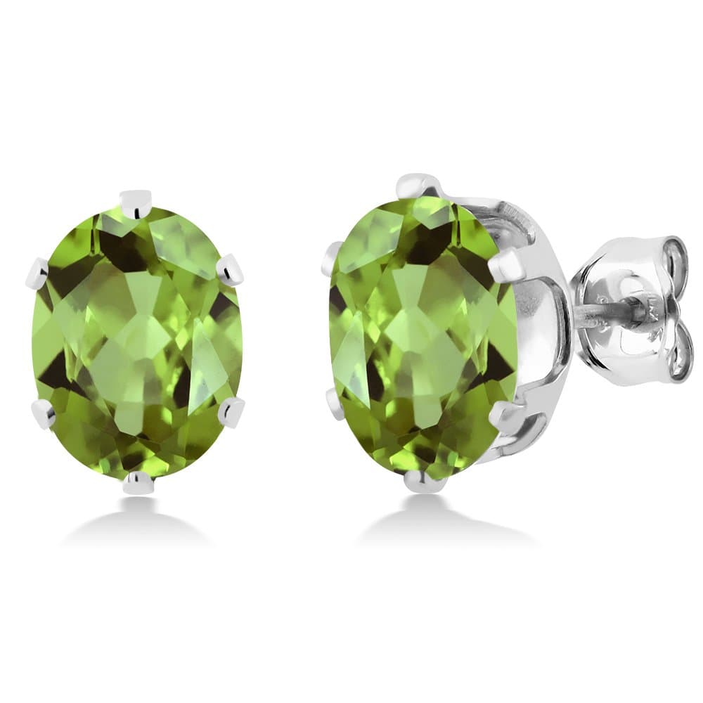 925 Sterling Silver Green Peridot Stud Earrings For Women (2.60 Cttw, Gemstone Birthstone, Oval 8X6MM)