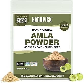 HANDPICK, Amla Powder (500g/17oz) Amalaki | Raw Amla Powder from India | Resealable Zip Lock Pouch, Indian Gooseberry Powder | Perfect for Cooking, Smoothies, Latte & Tea
