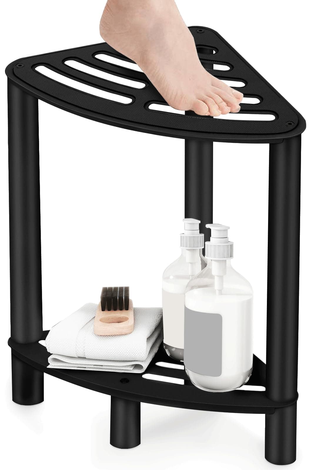 Stainless Steel Shower Stool, Shower Stool for Inside Shower,Corner Shower Bench for Shaving Legs，Shower Foot Rest for Small Bathroom, Matte Black Shower Seat