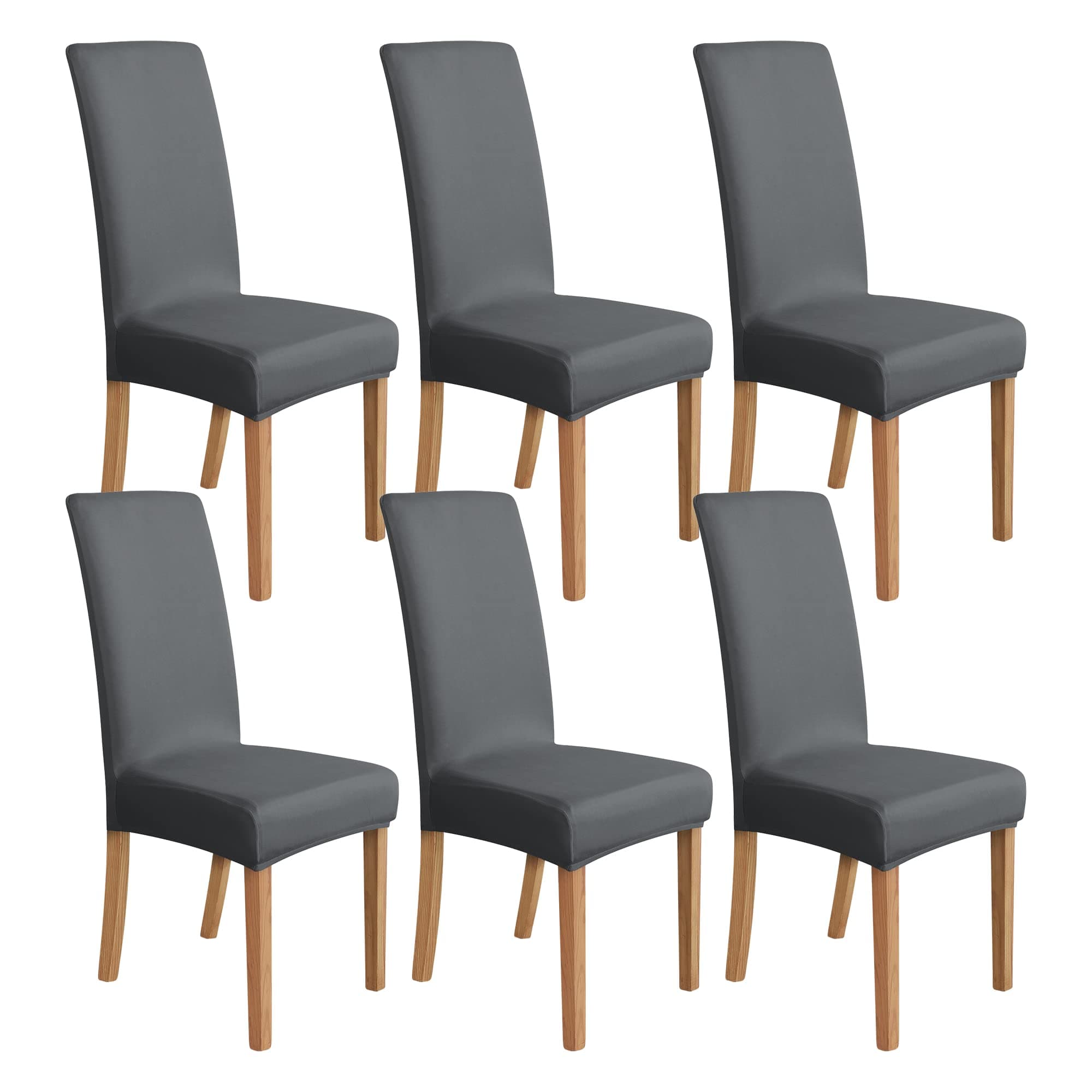 Amazon Basics Stretch Dining Chair Covers, Set of 6, Dark Grey, Solid