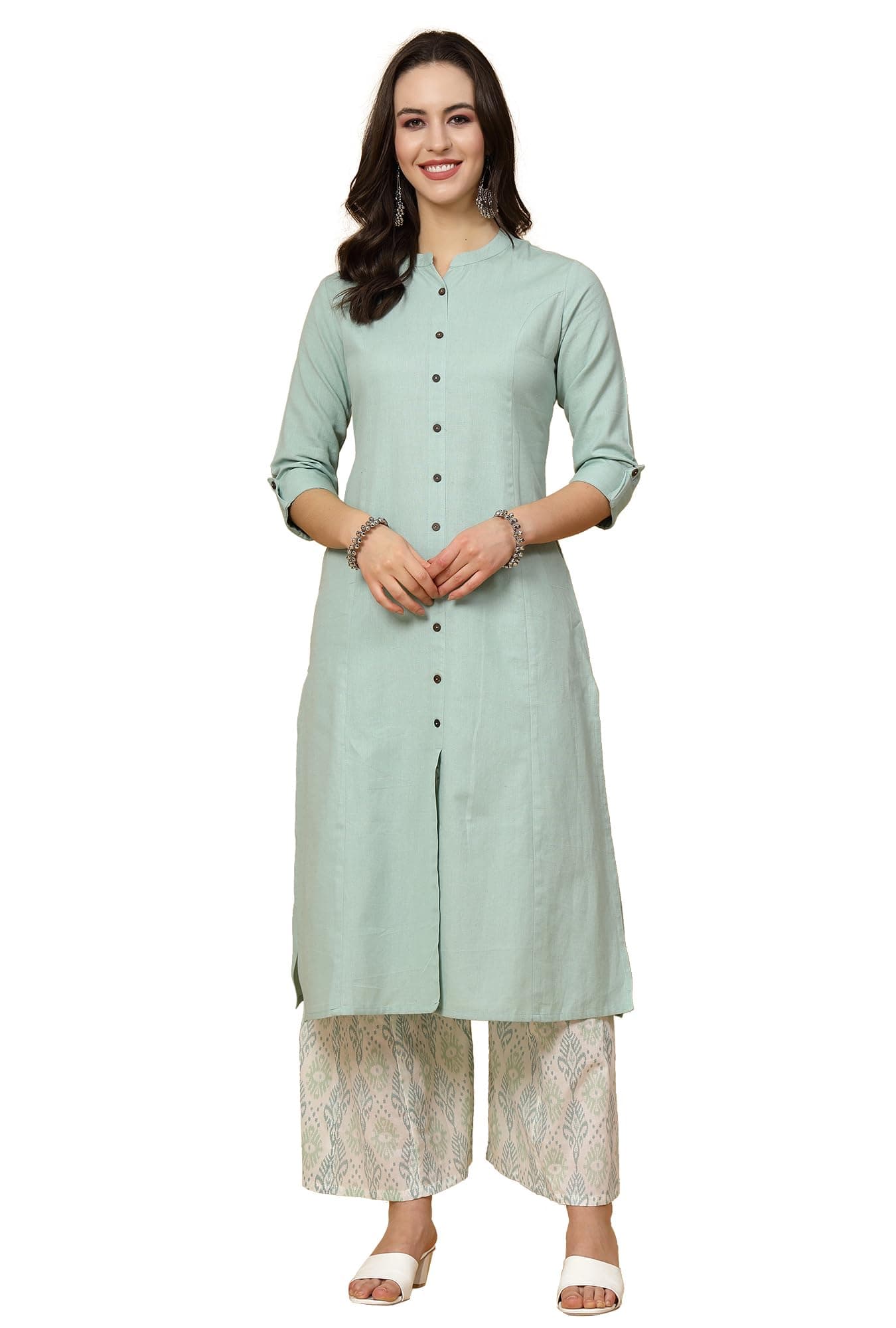 Pistaa's Women's Cotton Solid Kurta With Palazzo Bottom Set