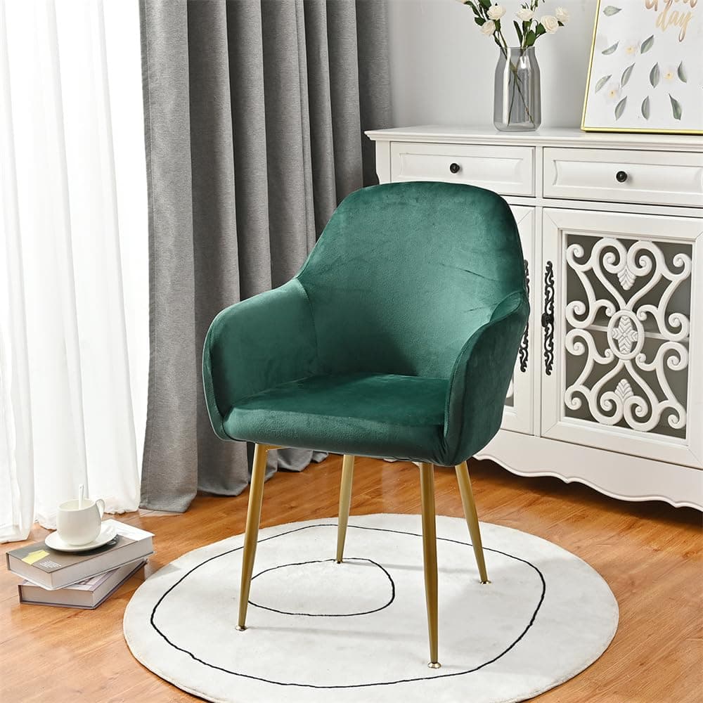 Highdi Soft Velvet Dining Chair Covers Solid Color Stretch Curved Back Chair Slipcovers with Armrest, Vanity Swivel Armchair Cover Removable Washable for Bedroom Party Hotel (Dark Green,4 PCS)